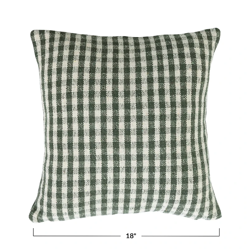 Green & White Gingham Woven Recycled Cotton Blend Pillow Cover