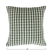 Green & White Gingham Woven Recycled Cotton Blend Pillow Cover