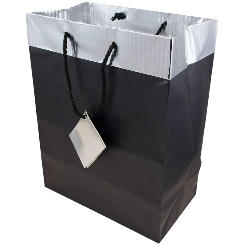 JAM Paper Large Black Pinstripe with Silver Top Gift Bags, 24ct.
