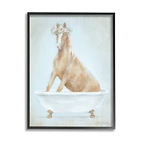 Stupell Industries Country Horse in Farm Bathtub Pink Floral Crown Framed Wall Art