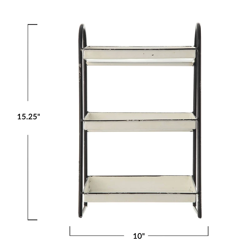 Hello Honey® 15.4" Distressed White 3-Tier Metal Tray with Black Frame