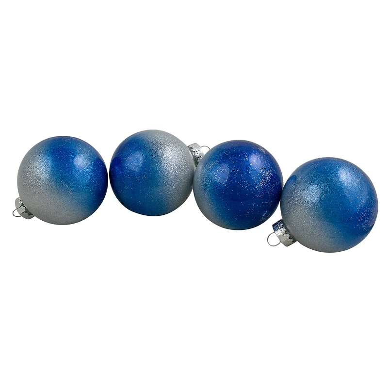 4ct. 2.75" Blue & Silver Glittered Glass Christmas Ornament Ball Set