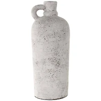 22" Cream Ceramic Antique Style Textured Vase with Curved Handle