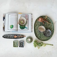 Hello Honey® 16.25" Green Wax Relief Botanicals Stoneware Platter