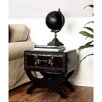 Brown Wood and Faux  Leather Traditional Accent Table, 22" x 22" x 16"