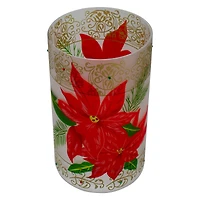10" Poinsettias & Gold Flameless Glass Christmas Candle Holder