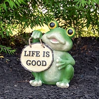 9" Green Life is Good Frog Outdoor Garden Statue