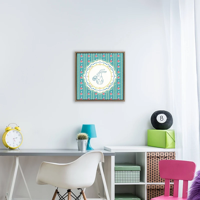 Stupell Industries Flower Stripes Pattern Bunny Floating Frame Wall Art