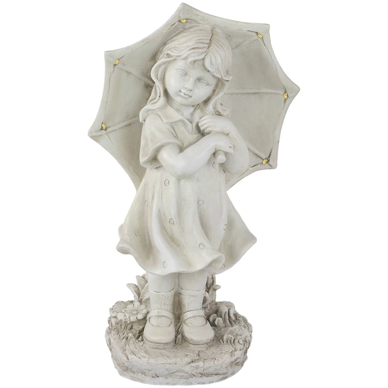 18" Solar LED-Lit Girl with Umbrella Outdoor Garden Statue