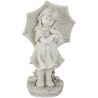 18" Solar LED-Lit Girl with Umbrella Outdoor Garden Statue