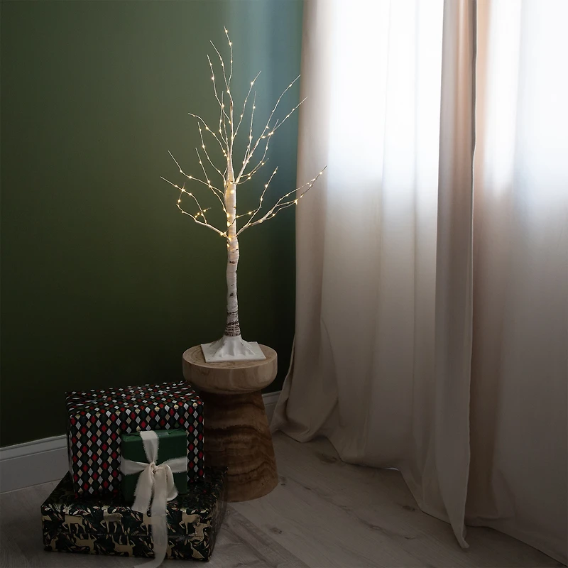 3ft. Pre-Lit White Birch Artificial Christmas Tree, Warm White LED Lights