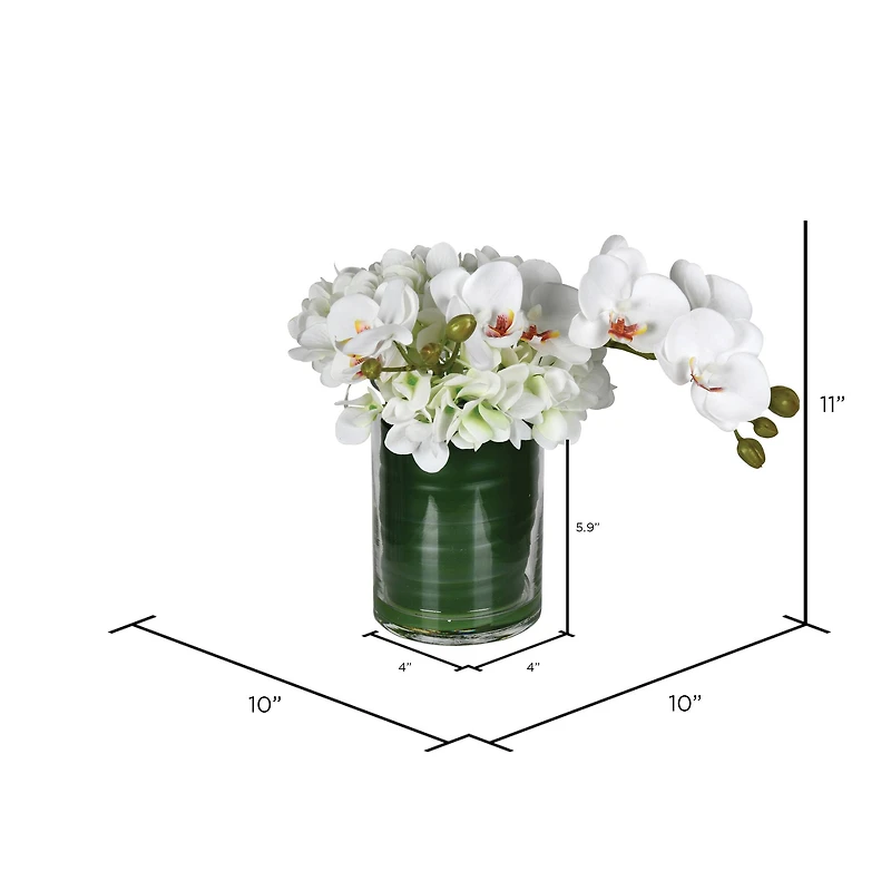 11" White Orchid Arrangement In Glass Pot