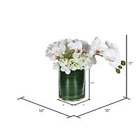 11" White Orchid Arrangement In Glass Pot