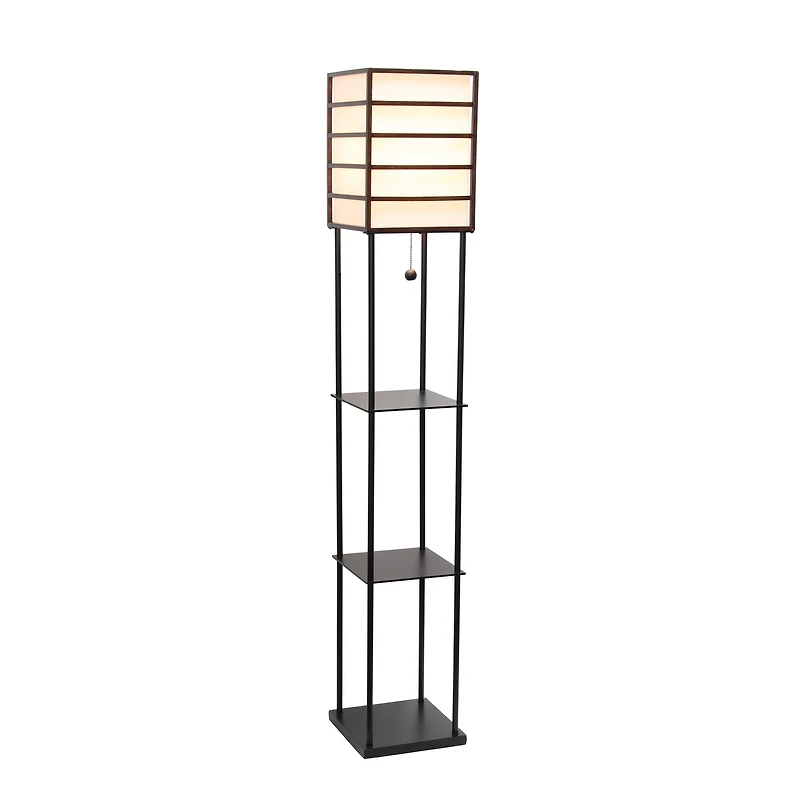 Lalia Home Metal Floor Lamp with Storage Shelves and Linen Shade