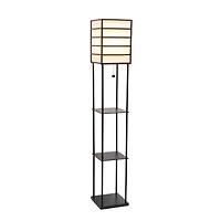 Lalia Home Metal Floor Lamp with Storage Shelves and Linen Shade