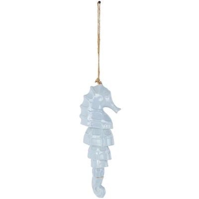 24" Blue Ceramic Sea Horse Windchime with Brown Rope