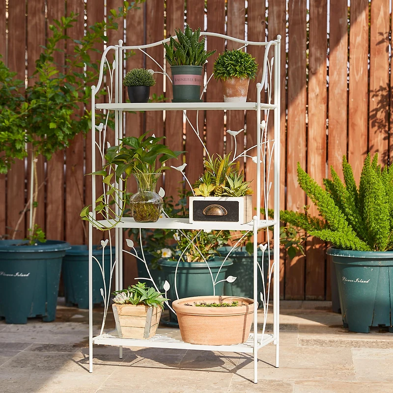 Glitzhome® Rectangular 3-Tiered Metal Shelf Planter Stand
