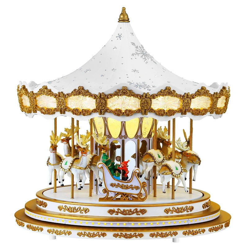 90th Anniversary Collection 17" White Animated & Musical LED Crystal Carousel Accent