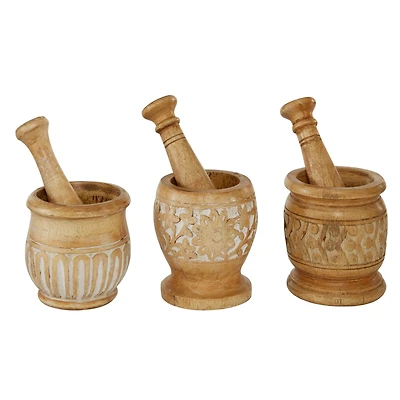 Brown Mango Wood Country Cottage Mortar & Pestle Sets