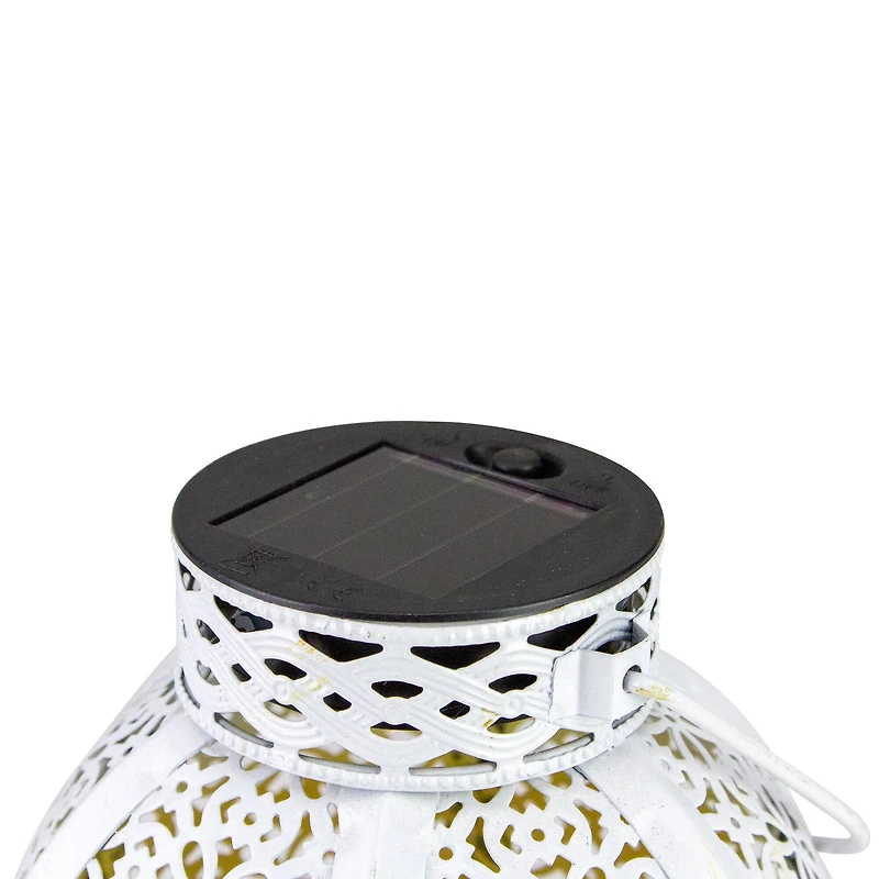 7" White Integrated Floral Pattern Outdoor Solar Lantern with Handle