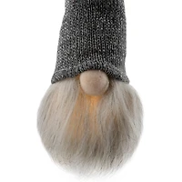 8" Metallic Gray Knit Gnome Head LED Ornament
