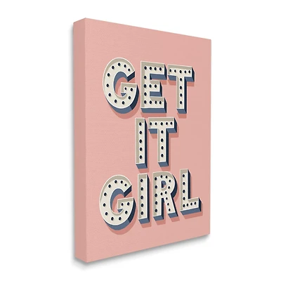 Stupell Industries Get It Girl Bold Polka Dot Typography over Pink Canvas Wall Art