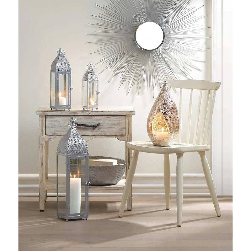11.5" Silver Ornate Candle Lantern
