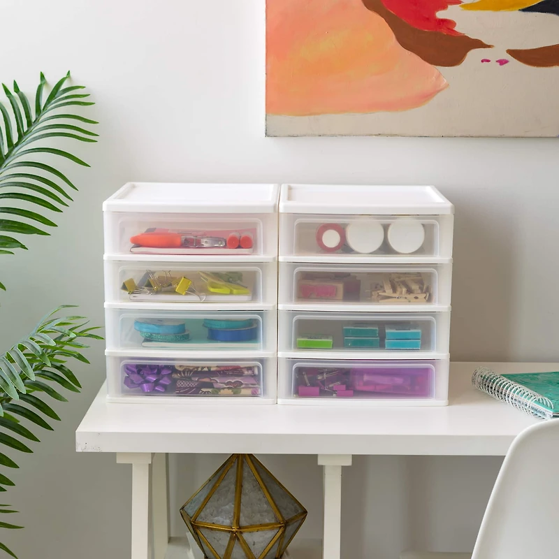 IRIS White 4-Drawer Desktop Plastic Drawer Organizer