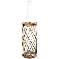 27" Clear Glass Handmade Tall Vase with Brown Rattan Woven Lower Body