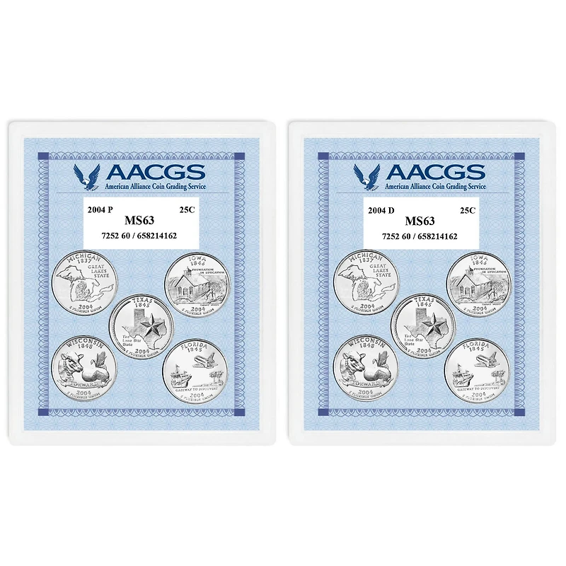 2004P & 2004D Statehood Quarters Graded MS63 Brilliant Uncirculated 