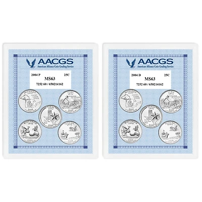 2004P & 2004D Statehood Quarters Graded MS63 Brilliant Uncirculated 
