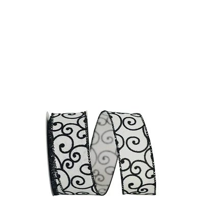 JAM Paper 1.5" x 10yd. Black & White Swirl Wired Linen Ribbon