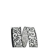 JAM Paper 1.5" x 10yd. Black & White Swirl Wired Linen Ribbon