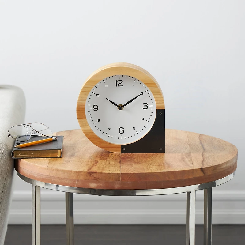 8" Light Brown Wood Round Abstract Clock