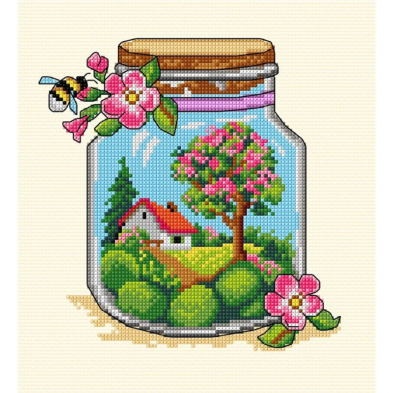 Orchidea Complete Counted Cross Stitch Kit Spring Jar