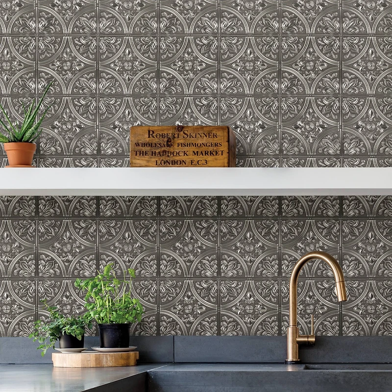 InHome Chelsea Silver Peel & Stick Tin Tiles