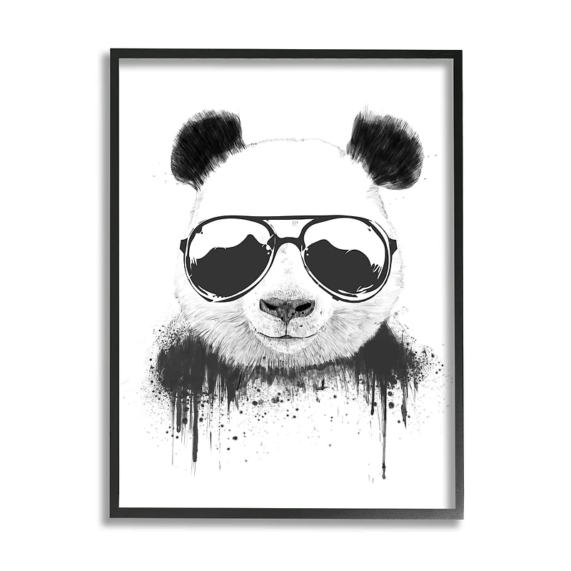 Stupell Industries Cool Panda Sunglasses Black And White Paint Drip in Black Frame Wall Art