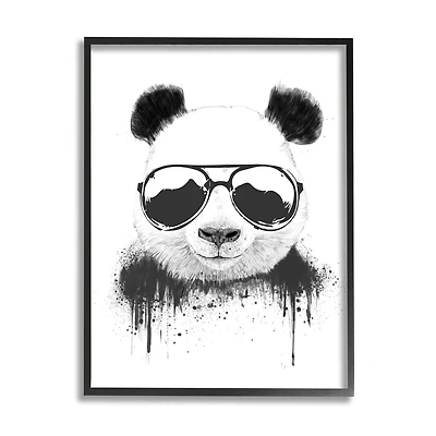 Stupell Industries Cool Panda Sunglasses Black And White Paint Drip in Black Frame Wall Art