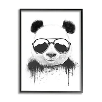 Stupell Industries Cool Panda Sunglasses Black And White Paint Drip in Black Frame Wall Art