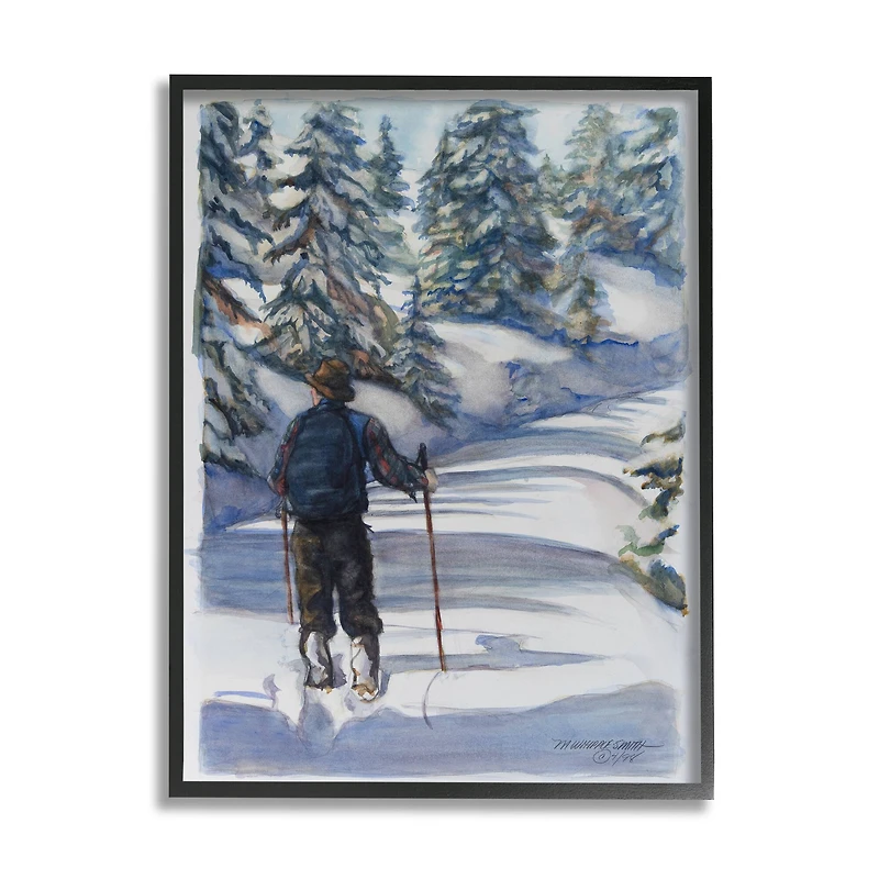 Stupell Industries Winter Snow Hiking Man Forest Trek Pine Trees Framed Wall Art