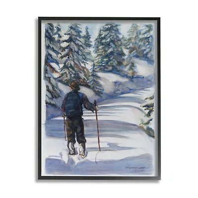 Stupell Industries Winter Snow Hiking Man Forest Trek Pine Trees Framed Wall Art