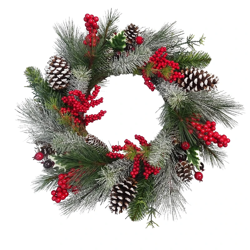 24" Snowy Pinecone & Red Berry Wreath by Ashland®