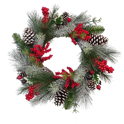 24" Snowy Pinecone & Red Berry Wreath by Ashland®