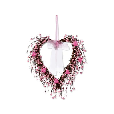 Glitzhome® 17" Valentine's Pink Berry Heart Wreath