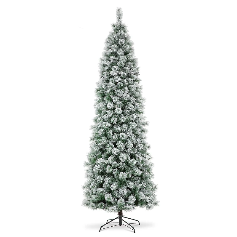 9ft. Pre-Lit Flocked Pine Pencil Artificial Christmas Tree, Warm White LED Lights