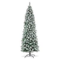 9ft. Pre-Lit Flocked Pine Pencil Artificial Christmas Tree, Warm White LED Lights