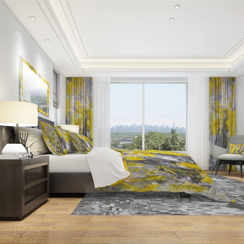Designart 'Grey and Yellow Abstract Pattern' Modern & Contemporary Bedding Set