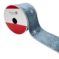 2.5" x 20ft. Silver Starburst on Blue Wired Velvet Ribbon by Celebrate It®
