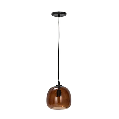 Hello Honey® 8.25" Amber Round Glass & Metal Pendant Lamp with Hardwire