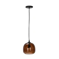 Hello Honey® 8.25" Amber Round Glass & Metal Pendant Lamp with Hardwire